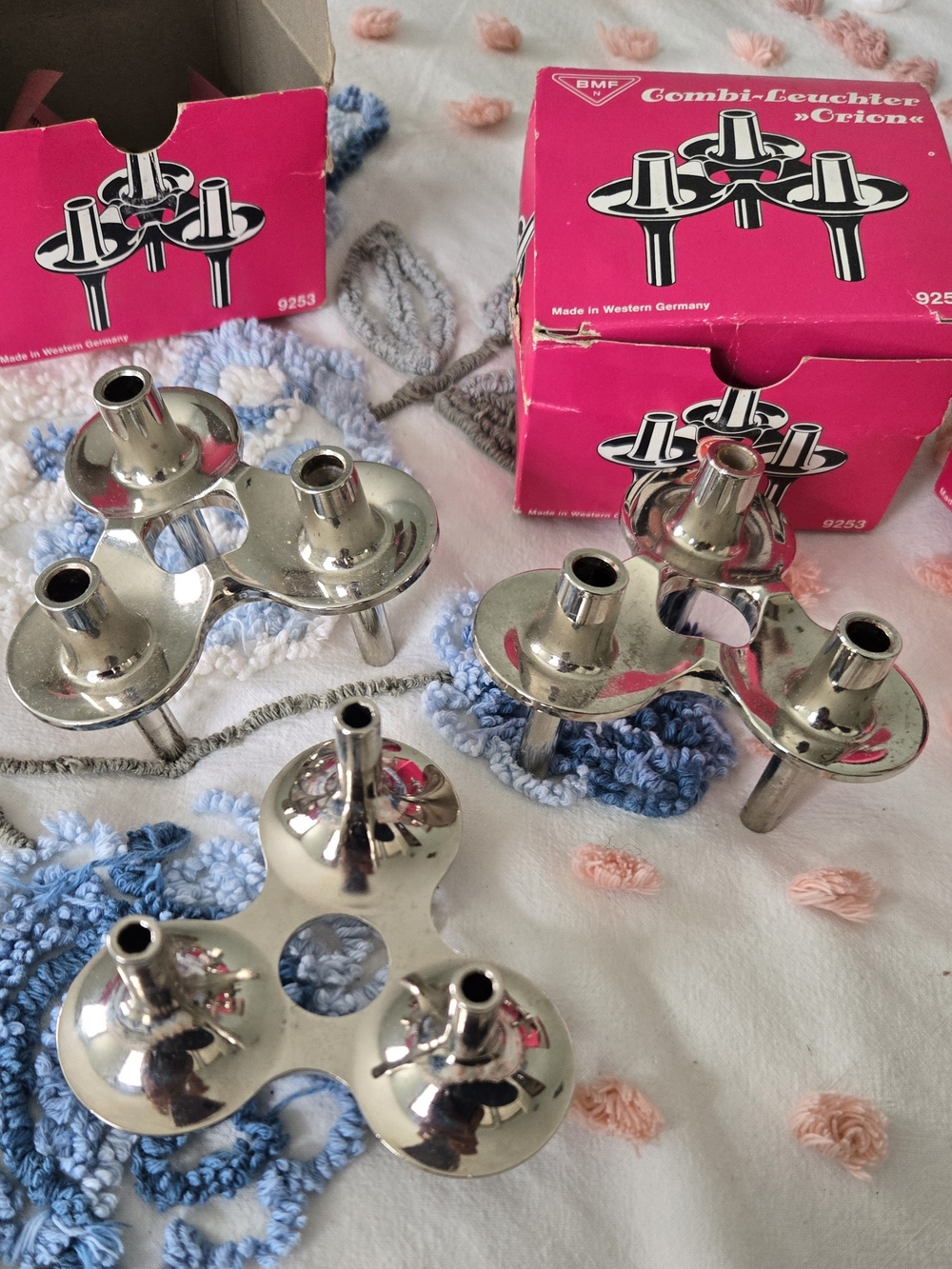 Combi-Leuchter Orion 3-Arm Silver Candle Holders — Set of Vintage-Style Holders